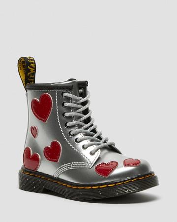 Metal Kids' Dr Martens Toddler 1460 Glitter Star Patent Lace Up Boots | CA 695ZUT